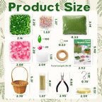 GUJYUYIF Beaded Plant Kit Green Glass Leaf Beads with Rattan Basket, Hanging Suncatchers Beading Kit for Jewelry Making DIY Craft Kit Plants - color: Pink-Green