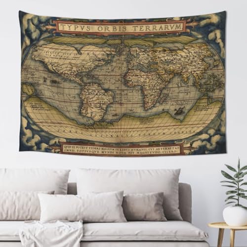 MOUNDHONG Retro World Map Clound Tapestry Wall Hanging, Art Tapestry Retro Wall Art Large Wall Tapestries for Bedroom College Dorm Living Room Decor 60 x 80 in - color: World Map - 2, size: 60"L x 80"W