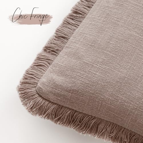 Foindtower Decorative Linen Fringe Throw Pillow Covers Cozy Boho Farmhouse Cushion Cover with Tassels Soft Accent Pillowcase for Chair Sofa Bed Living Room Home Decor, 16×16 Inch,1PC,Dusty Pink - color: Rose Dust, size: 16" x 16" (Pack of 1)