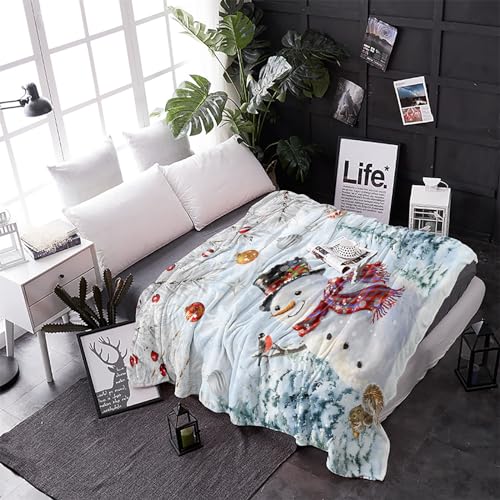 Snowman Throw Blankets, Blue Merry Christmas Tree Red Balls Squirrel Soft Fleece Blanket Decorative for Home Sofa Couch Chair Living Bedroom,40x50 Inches, Winter - color: Christmas-lxm13058, size: 40x50 Inch