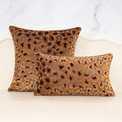Alerfa Brown Floral Throw Pillow Cover 12 x 20 Inch Cut Velvet Rectange Luxury Decorative Lumbar Pillow Cover for Couch Living Room Bedroom - color: Brown, size: 20" x 12" (Pack of 1)