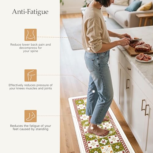 GENIMO Anti Fatigue Kitchen Mats for Floor, Cushioned Non Slip Kitchen Rug, Waterproof Kitchen Floor Mat Runner, Kitchen Mat for Laundry, Sink, Office, Entryway, 17.3"x47"+17.3"x30", Green - color: Mix Green, size: 17.3"x47"+17.3"x30"