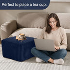 MeMoreCool Square Stuffed Pouf Ottoman Foot Rest, Stripe Furry Floor Pouf Foot Stool with Foam Chunk Filling, Soft Fluffy Stuffed Ottoman Footrest for Living Room, Faux Fur Navy - color: Ribbed Navy