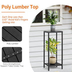 Outdoor Plant Stand 2 Tier Shelf for Patio Flower Pot Planter Stand Holder with Wicker Poly Lumber Shelves 31" Tall Corner Plant Display Rack with Adjustable Feet Heavy Duty for Balcony Porch Black