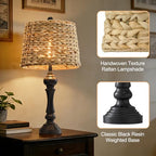 Maxax 26" Boho Rattan Table Lamps for Bedroom Set of 2, Coastal Bedside Lamps with Rattan Shade, Black Farmhouse Wicker Lamps, Rustic Resin Nightstand Lamps for Living Room - color: Black