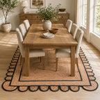 Braided Scalloped Jute Rug Natural with Black Trim, Handmade Farmhouse Boho Area Rug for Entryway, Kitchen, Hallway, Living Room, Bedroom, Rustic Woven Floor Rug - (Black- 6X9 ft) - size: 6' x 9' (Rectangular)