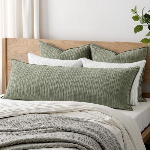 100% Cotton Waffle Weave Body Pillowcase, 1 Pack 20x54 Decorative Body Pillow Cover for Bed Couch Sofa, Neutral Long Cushion Sham Modern Farmhouse Home Decor, Olive Green - color: Olive Green, size: 54" x 20" (Pack of 1)