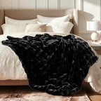 Ultra Soft Cozy Faux Fur Throw Blanket, Fuzzy Plush Thick Bubble Blanket, Oversize Luxury Fluffy Blanket for Couch, Bed, and Living Room, 60x80 Inches, Black - color: Black, size: Twin