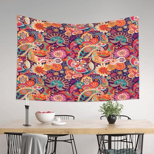 RTAFGU Perris Tapestry, Colorful Paisley Flower Pattern, Boho Ethnic Vibrant Art Tapestries Aesthetic Wall Hanging for Bedroom Living Room,Dorm Party Home Decoration 60" L x 40" W - color: Perris_2807, size: 60"L x 40"W