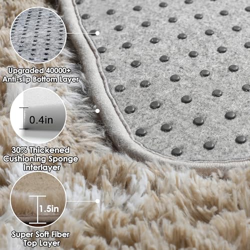 ONASAR Area Rugs for Bedroom Living Room, 4x6 Fluffy Beige and White Throw Rug, Geometric Soft Shaggy Fuzzy Plush Indoor Floor Carpet for Kids Teen Nursery Dorm Office Home Decor Aesthetic - color: 6- Beige / White, size: 4' x 6' (Rectangular)
