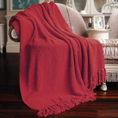 Home Soft Things Red Throw Blanket Knitted Tweed Throw 50'' x 60'', Chili Pepper, Super Soft Cozy Warm Comfortable Breathable Throw for Living Room Chair Couch Bed Sofa Bedroom Home Décor - color: Chili Pepper, size: 50 in x 60 in