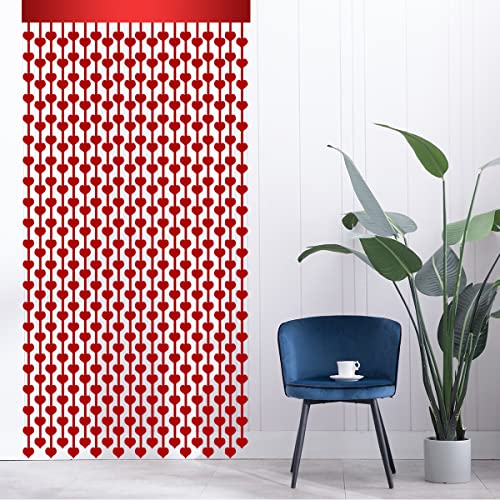 2 Pack 3.2ft x 6.6ft Valentine's Day Metallic Foil Fringe Curtain, Red Heart Shape Tinsel Curtains Streamers Photo Props Backdrop for Engagement Wedding Party Decorations - color: Red