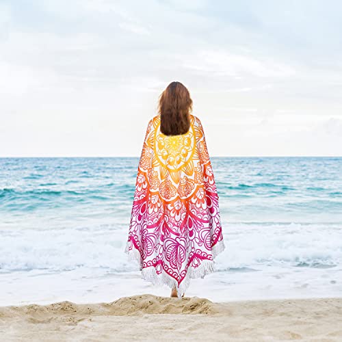 Large Microfiber Boho Mandala Beach Towel Round Bohemian Beach Blanket Hippie Indian Throw Blanket Beach Tapestry Sand Free Quick Dry Yoga Picnic Mat Wall Decor Circle Tablecloth Tassels,59'',Purple - color: Purple Mandala