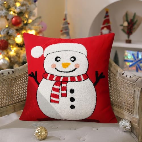 Adabana Snowman Christmas Pillow Covers 18x18 Snowman Decortions Winter Holiday Pillow Cover for Home Sofa Couch Bedroom Decor Red - color: Christmas Snowman:red
