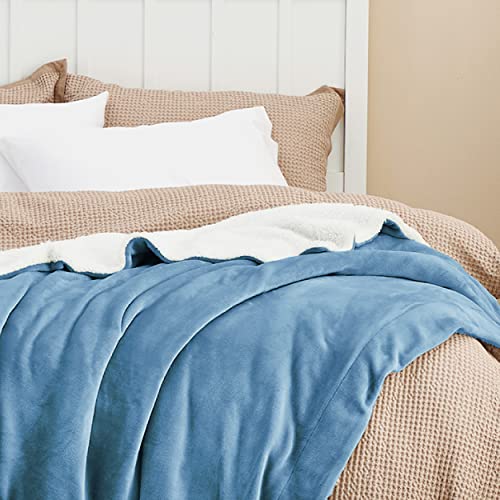 Bedsure GentleSoft Sherpa Fleece Throw Blanket for Couch, Non-Heated, Thick and Warm Throw for Women and Men, Soft Fuzzy Plush Blanket for Winter, Washed Blue, 50x60 Inches - color: 03 - Washed Blue, size: Throw (50" X 60")