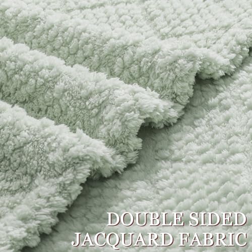 Whale Flotilla Fuzzy Fleece King Size Blanket for Bed, Soft Fluffy Jacquard Waffle Blankets for All Season, Lightweight and Cozy, 90x104 Inch, Sage Green - color: Sage Green, size: King(90x104 Inch)