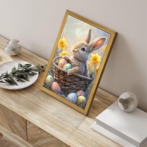 Easter Bunny Wall Art, Cute Rabbit Canvas Wall Decor Painting, Easter Eggs Poster Print Picture, Spring Farmhouse Animal Oil Painting for Living Room Bedroom Kitchen Holiday Home Decor 12x16 Inch Wood Framed - color: Easter Bunny C, size: 16"L x 12"W