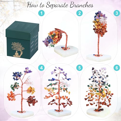 Crocon® 7 Chakra Quartz Heart Base Crystals Tree, Birthday Gifts for Women, Men & Friends, Tree of Life Crystals and Healing Stones, Home Decor, Women Gift Ideas, House Warming Gifts New Home for Mom - color: 001w Seven Chakra ( Quartz Base )