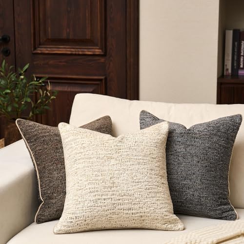 Yangest Chenille Pillow Cover 18 x18 Inches, Thick Textured Square Throw Pillow Cover Farmhouse Modern Soft Accent Couch Neutral Pillow Cover for Living Room Bedroom, Beige - color: Beige, size: 18" x 18" (Pack of 1)