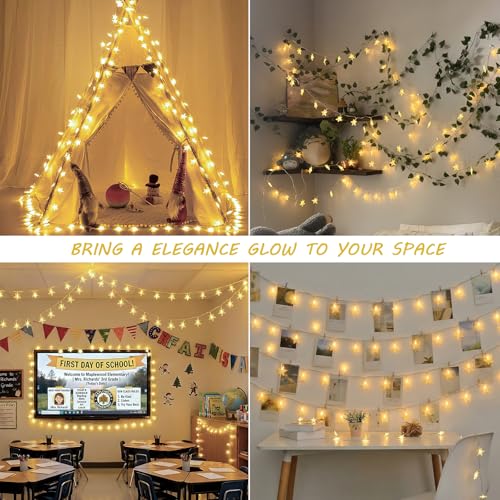 HEYFUNi Warm White Star String Lights,39FT 100LED Plug in Fairy Twinkle Lights with 8 Modes Waterproof for Indoor Christmas Tree, Home, Girls'Room, Garden, Party, Wedding, Classroom Decor(Warm White) - color: Warm White, size: 100 LED-Plug