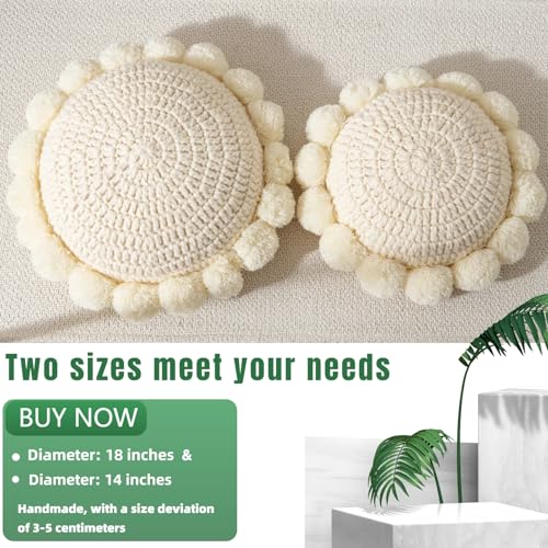Boho Round Throw Pillow Accent Pillows for Bed Circle Pillow Covers with Insert Decorative Chunky Knit Pillow Cute Pom Sun Flower Funky Unique Decor Couch Bedroom Living Room Nursery 18x18 - size: 18 x 18-Inch