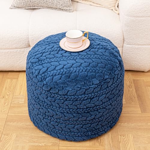 Poofieotto Unstuffed Ottoman Pouf Cover – Round Faux Fur Footstool Plush Floor Pouf (No Filler Included) Perfect for Living Room, Bedroom, or Office Lounge (Navy Blue, 26x26x18 in) - color: Navy Blue, size: 26"D x 26"W x 18"H