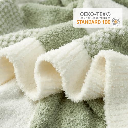 Snuggle Sac Checkered Blanket, Sage Green Throw Blanket for Couch Plaid Microfiber Fluffy Warm Cozy Fuzzy Soft Throw Blanket Reversible Checker Blankets for Sofa, Chair, Bed, 60x80 inches - color: Checker Sage Green, size: Twin(60"x80")