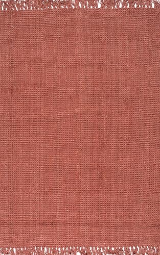 nuLOOM 5x8 Daniela Jute Tassel Hand Woven Area Rug, Brick, Solid Chunky Farmhouse Design, Natural Fiber, For Bedroom, Dining Room, Living Room, Hallway, Office, Entryway - color: Brick, size: 5' x 7'6" (Rectangular)