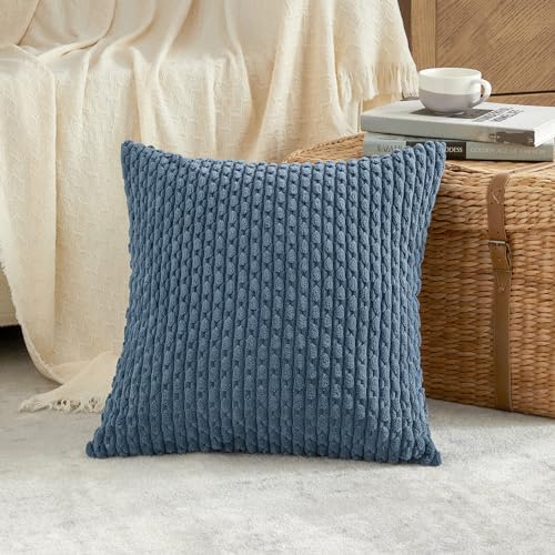 Fancy Homi 2 Packs Dusty Blue Decorative Throw Pillow Covers 18x18 Inch for Couch Bed Sofa, Modern Farmhouse Boho Home Decor, Soft Cute Plush Corduroy Cushion Case 45x45 CM - color: Dusty Blue, size: 18" x 18" (Pack of 2)