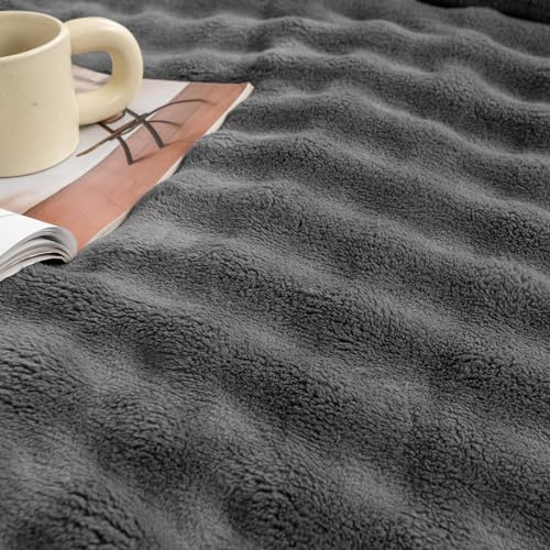 YUSOKI 3D Fleece Bubble Throw Blanket | 380GSM Ultra Soft Fluffy Plush | Non-Shedding Lightweight Cozy Blanket for Couch Sofa Bed | All Season (Grey,50 * 60inches) - color: Grey, size: Throw(50" x60")