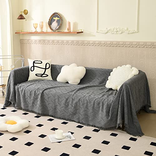 AIVIA Loveseat Cover Sheet Blanket, Cotton Woven Anti Slip Throw Cushion Covers for 2 Seater Couches with Armrest, Living Room Love-Seat Furniture Decor Slipcovers Protector for Dogs Cats - color: Dark Gray, size: 71” x 102”