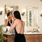 Kelly Miller 30x40 Inch Gold Scalloped Mirror, Large Rectangular Wavy Edge Bathroom Vanity Wall Mirror Decorative for Bedroom Living Room Entryway Fireplace Mantle - size: 40"L x 29.2"W