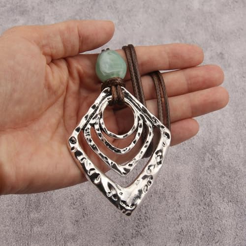 Leather Necklace for Women Long Boho Pendant Hippie Choker Necklace Bohemian Layered Leather Rope Wooden Jewelry Gifts - style: Large Boho Necklace