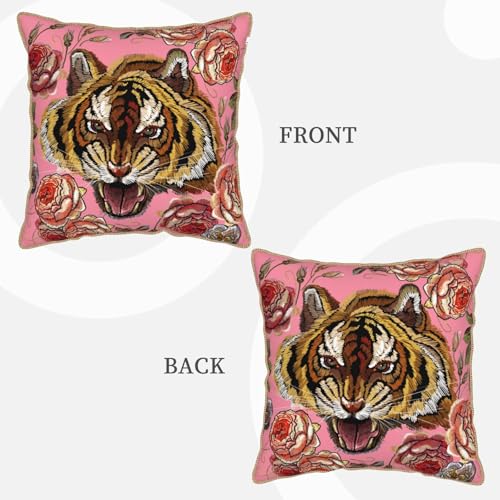 Tiger Floral Pink Velvet Pillow Covers 18x18 Inch Flower Animal Print Throw Pillows for Couch Farmhouse Cushion Covers Pillowcase Modern Pillow Cases for Sofa Bed Living Room Outdoor Decor - color: Tiger, size: 18" x 18" (Pack of 1)