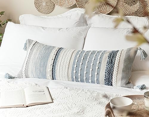 BlissBlush Coastal Blue Decorative Lumbar Pillow Cover 14x36 Boho Long Body Pillow for Bed Farmhouse Lumbar Throw Pillow for Couch Modern Accent Textured Throw Pillowcase - color: Coastal Blue, size: 36" x 14" (Pack of 1)