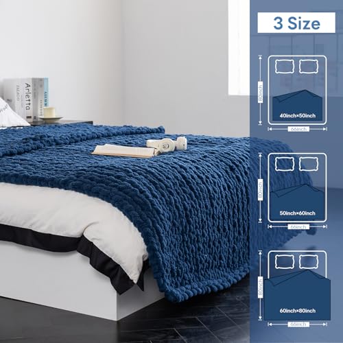 Chunky Knit Blanket - Luxury Soft Cozy 60 * 80 Throw Blanket,100% Woven Blanket Rope Knot Throw Blanket for Couch, Sofa, Home Decor, Gift - Machine Washable (Deep Blue, 60 * 80) - color: Deep Blue, size: 60*80