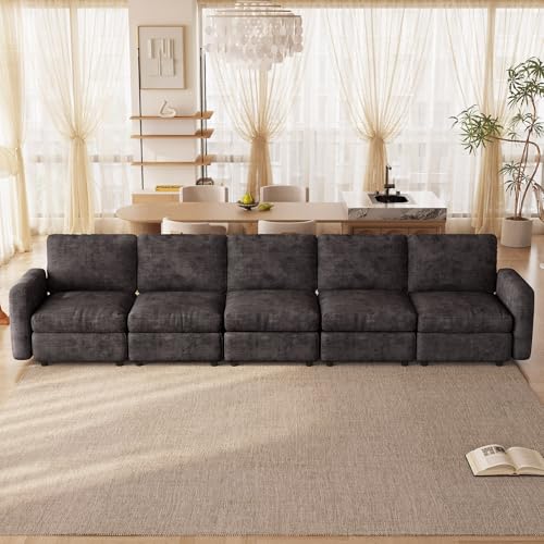 Guyii 143" Modular Sectional Sofa 5 Seater Couch Comfy Sofa Dark Gray Sofa Soft Cushion for Living Room Bedroom - color: Dark Gray, size: 5 seater