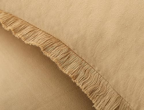 NUYECY Set of 2 Natural Linen Fringed Throw Pillow Covers,Khaki Neutral Decorative Pillowcase with Chic Tassel Burlap Boho Large Cushion Covers for Couch Sofa Farmhouse,28x28 inches - color: Khaki, size: 28" x 28" (Pack of 2)