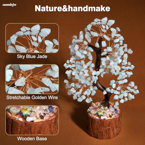 Aquamarine Chakra Crystal Tree of Life,Birthday Gifts for Women, Healing Crystal and Stones for Positive Energy,Gifts for Sister and Mom,House Warming Gift,Money Feng Shui Tree Decoration - color: Blue