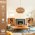 23.6" Gold Rattan Chandelier, 6-Light Hand-Woven Wicker Drum Chandelier, 3-Tier Boho Farmhouse Light Fixture for Dining Room,Kitchen Island,Living Room,Bedroom - color: gold 23.6"