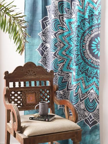 Popular Handicrafts Tarquoise Hippie Mandala Ombre Curtains 83 Inch Length for Living Room Bedroom 2 Panels Set Light Filtering Semi Sheer Window Curtains 76 Inch Width Boho Farmhouse Drapes W76xL83 - color: Tarquoise, size: 38"W x 83"L (Pack of 2)