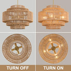 20" Boho Rattan Chandelier Light Fixture,5-Light Hand Woven Wicker Pendant Light Fixture Farmhouse Rustic Hanging Ceiling Light for Kitchen Island Bedroom, Dining Room, Living Room, Entryway - style: Boho-Round-20in