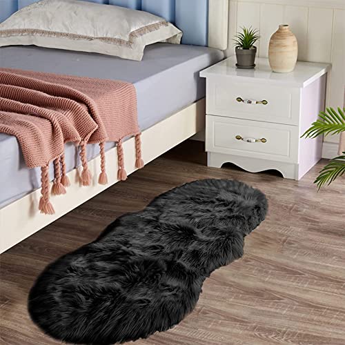 Latepis Black Faux Sheepskin 2x4 Shag Rug for Bedroom Fluffy Faux Fur Rug Non-Slip Throw Rugs for Living Room Fuzzy Rugs for Dorm Pet Mats Luxury Home Décor - color: Black, size: 2' x 4' (Sheepskin)