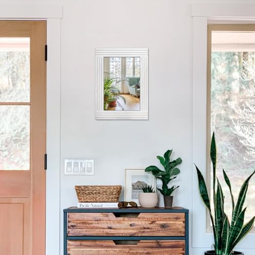 Wood Mirror Rectangular Framed Rustic Vintage Mirrors Decor Farmhouse Bedroom Bathroom Mirror for Dressing Table Entrance Small 16"x12" White - color: Ivory, size: 16"L x 12"W