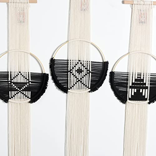 Flber Macrame Wall Hanging 3Pcs Macrame Wall Decor Macrame Wall Art Round Wall Art Handmade Boho Wall - color: Black