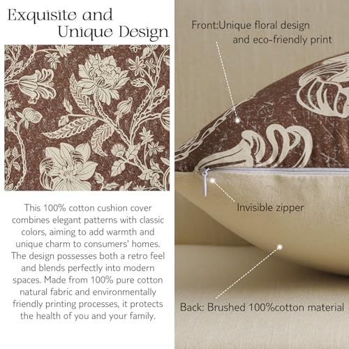 MUSSEL Chocolate Throw Floral Pillow Covers 12x20：Vintage Brown Pillows Decorative Covers Boho Patterned Accent 100% Cotton Modern Neutral Covers - Sofa Bed Living Room Farmhouse Pillowcases Set of 2 - color: Bf-chocolate Brown, size: 20" x 12" (Pack of 2