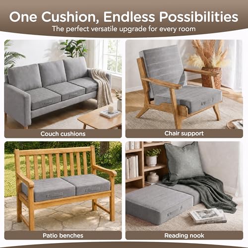 Codi Thick Replacement Couch Cushions 2 Sets, Upholstery Foam with Washable Covers for Sofa Cushion Chair Meditation - 24 × 24 × 5 Inch, High Density Foam, Grey - color: Grey, size: 24 Inch (Pack of 2)