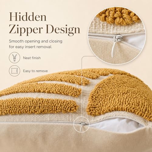 Zealax Yellow Decorative Throw Pillow Cover 18x18 Inch Modern Abstract Sun Tufted Pillow Case Square Soft Cushion Covers for Couch Bed Living Room Bohemian Home Decor(No Pillow Insert, 1Pc)