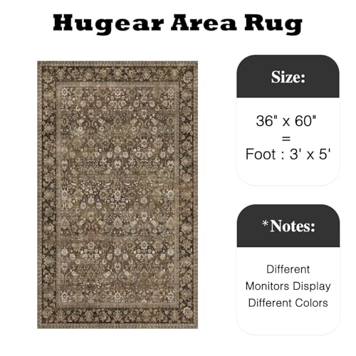 HUGEAR 3x5 Machine Washable Rugs Brown Hallway Area Rug Indoor Accent Rug Floral Low Pile Carpet Soft Throw Rug Bedroom Living Room Office Dining Room Kitchen Laundry Room Non Slip - color: Floral | Brown, size: 3' x 5' (Rectangular)