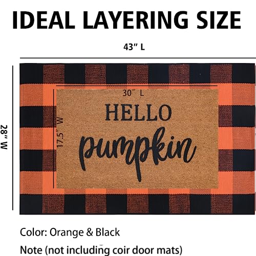 Orange and Black Plaid Rug, 28'' x 43'' Fall Outdoor Front Door Decor Mat, Cotton Washable Hand-Woven Rug for Layered Doormat, Autumn Halloween Thanksgiving Carpet for Porch, Entryway - color: Orange & Black Plaid, size: 2'4" x 3'7" (Rectangular)